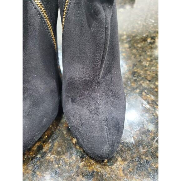 Women's Black Suede Upper Closed Toe Block High Heels Casual Boots Size 8.5 M - Picture 4 of 12